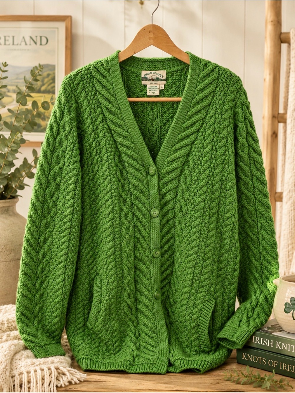 Aran Crafts size Large merino wool cardigan sweater